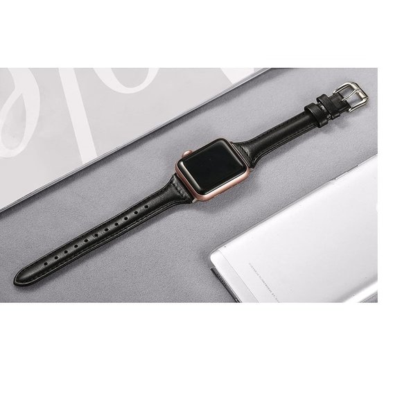 NEW[BAND] Slim BLACK Strap Leather For Apple Watch - Picture 2 of 5